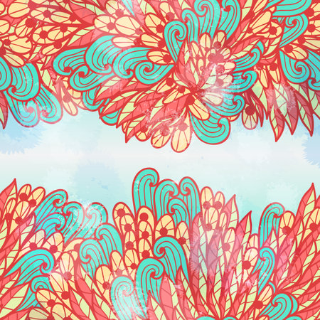 Hand drawn seamless pink and blue invitation card design with swirlsのイラスト素材