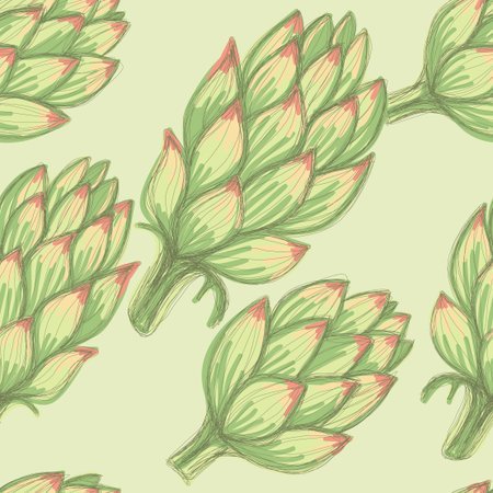 Seamless hand drawn background with artichokesのイラスト素材