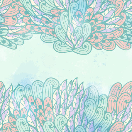 Hand drawn seamless pink and blue invitation card design with swirlsのイラスト素材