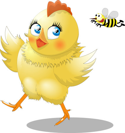 Chicken runs away from bees.のイラスト素材