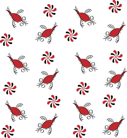 Ethnic pattern with birds and flowersのイラスト素材