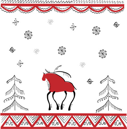 Ethnic ornament the lone stag in winter forestのイラスト素材