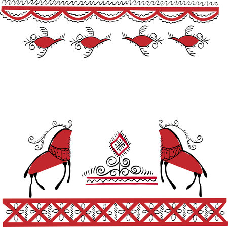 Ethnic ornament two deer and birdsのイラスト素材