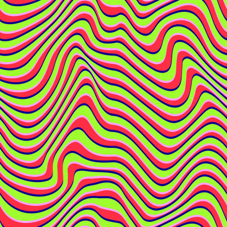 Psychedelic seamless vector pattern. Surreal distorted stripes. Abstract wavy background in metaverse nft style. Optical illusion with swirl glitch effect.のイラスト素材
