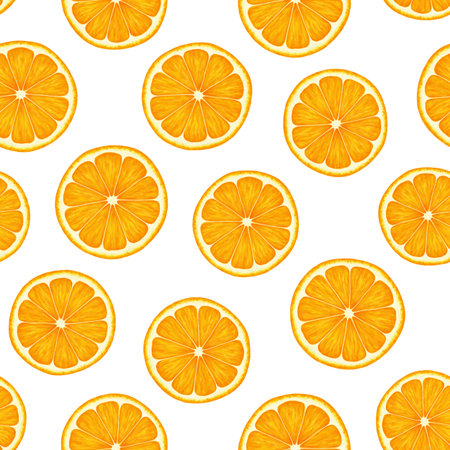 Citrus fruit seamless pattern. Colorful vivid print with juicy orange slices. Repeated luxury design...