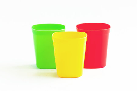 Three cup three color の写真素材
