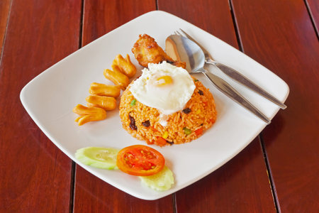 American fire rice on a wood tableの写真素材