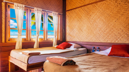 Bedroom hut at beach on summerの写真素材