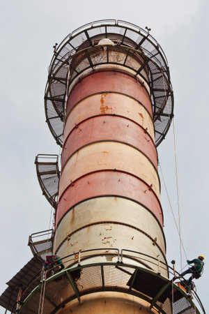 Chimney stack inspection in factoryの写真素材