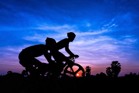 Cycling on twilight time in Thailandの写真素材