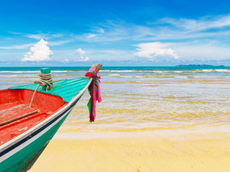 Small fishing boat park at beauty beachの写真素材