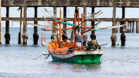 Small fishing boat industry in Thailand at dockの写真素材