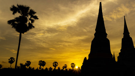 Old temple on sunset time in Thailand
