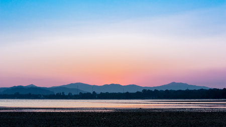 Beach after sunset on twilight timeの写真素材