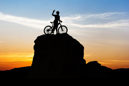 Cycling at black mountain on twilight time in Thailandの写真素材