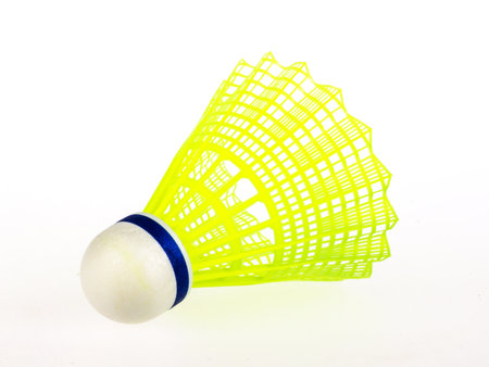Yellow batminton ball isolate on whie backgroundの写真素材