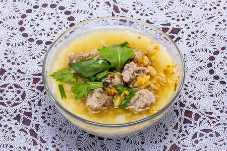 Boiled rice in glass bowl healthy food breakfastの写真素材