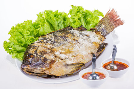Fried fish whith salad tasty meal from Thailand food