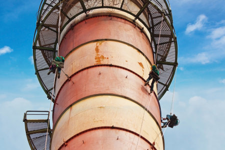 Chimney stack annual inspection in steel factoryの写真素材