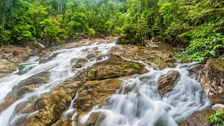 Beauty waterfall and clean river on summer season in Thailand Asiaの写真素材