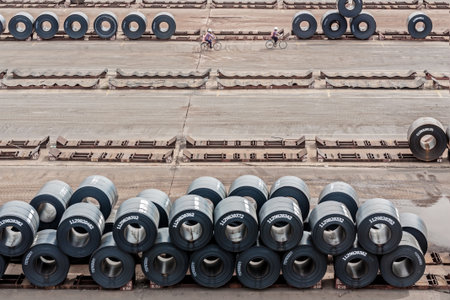 Hot rolled coil yard with people inspector
