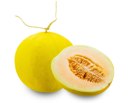 Cantaloupe fruit isolate on white backgroundの写真素材