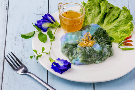 Vegetable snack butterfly pea Thailand foodの写真素材