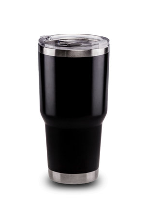 Thermo bottle black colour container isolate on white backgroundの写真素材