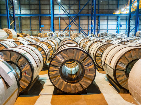 Steel hot roll coil at packing yardの写真素材