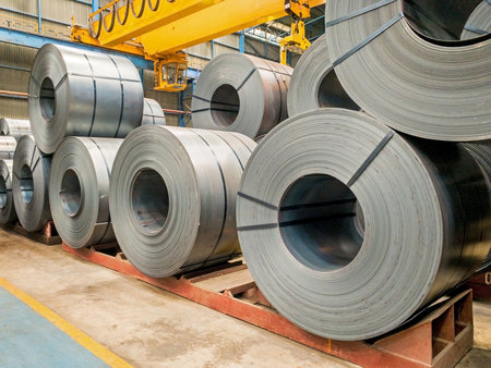 Steel hot roll coil at packing yardの写真素材