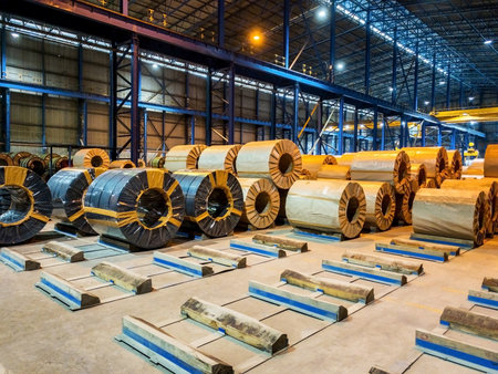 Steel hot roll coil yard factoryの写真素材