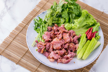 Fried fermented pork ribs tasty street food from Thailand Asia