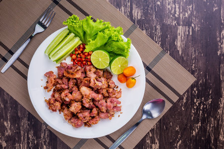 Fried fermented pork ribs tasty street food from Thailand Asiaの写真素材
