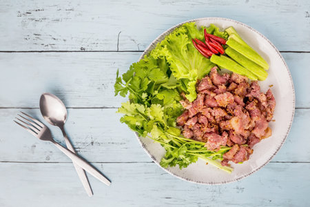 Fried fermented pork ribs tasty street food from Thailand Asiaの写真素材