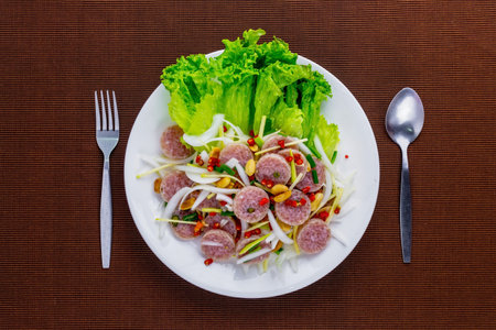 Fermented pork spicy tasty Thai street foodの写真素材