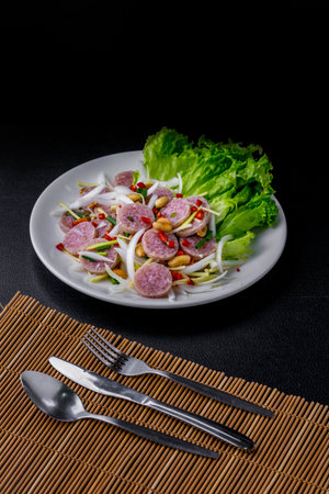 Fermented pork spicy tasty Thai street foodの写真素材