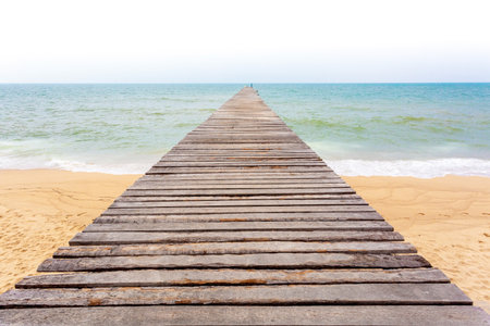 Wooden jetty on white sky day summer season in Thailand Asiaの写真素材