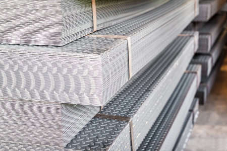 Steel checker plate at factory in Thailand Asiaの写真素材