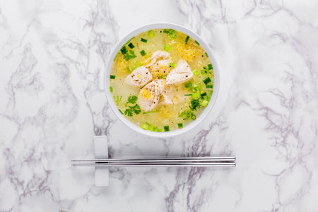 Chicken boiled rice favorite Asia cuisine on marble background