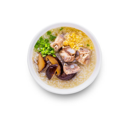 Pork bone boiled rice favorite cuisine on white background with clipping path