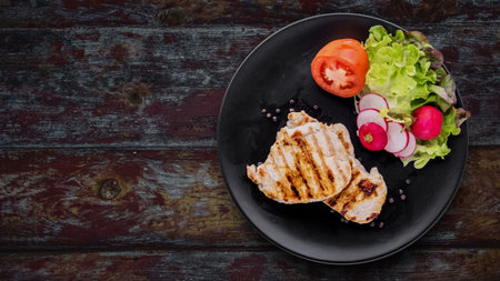Pork steak favorite cuisine on white backgroundの写真素材
