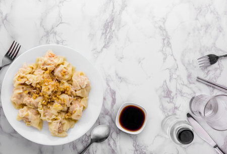Pork shumai favorite breakfast Asia food on marble table backgroundの写真素材