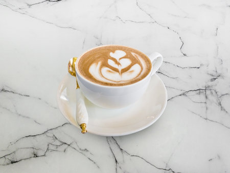 Hot mocha coffee favorite drink on marble backgroundの写真素材
