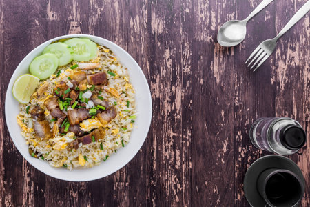 Crab fried rice with crispy pork favorite street food, Thailand Asiaの写真素材