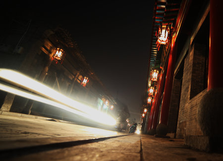 Night at the street of ancient townのeditorial素材