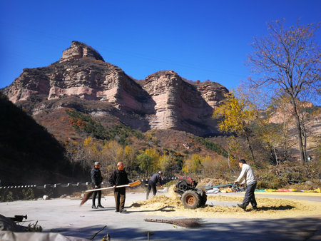 chinese workers at country sideのeditorial素材