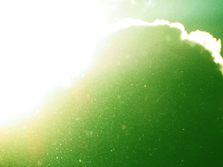 Abstract green background with floating dust and garnish with translucent cloudsの写真素材