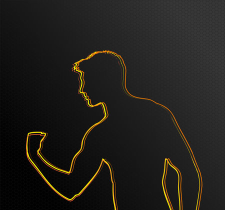 Abstract outline silhouette fitness body man showing muscles, color lineのイラスト素材