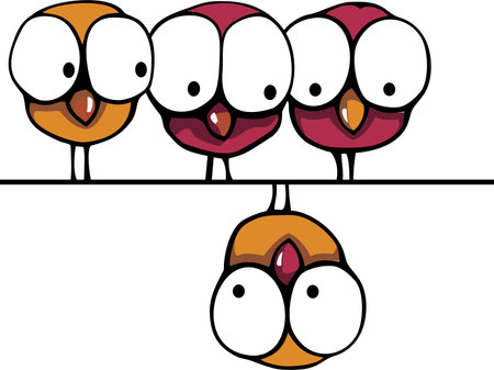 small chicks bird series, a row of bird, Sitting on a Wireのイラスト素材