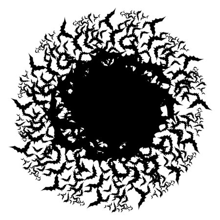 a flock of black bats on a white background, curled aroundのイラスト素材